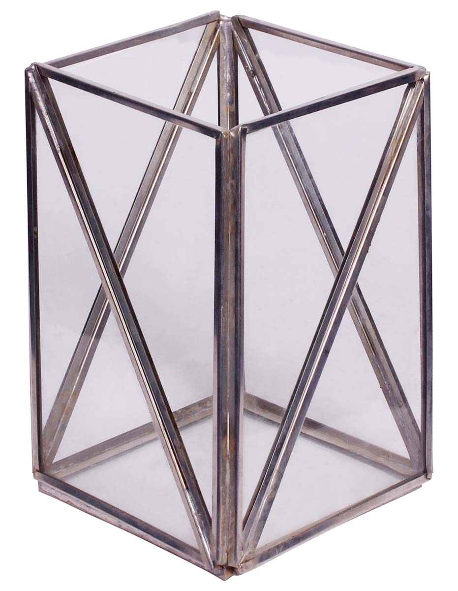 4.5" Square Shaped Multi-Purpose Holder - Handmade in Glass & Steel - Organizers for Working Desks / Study Tables - Interior Decorating Items - Home / Office Decor - Buy in Bulk Wholesale